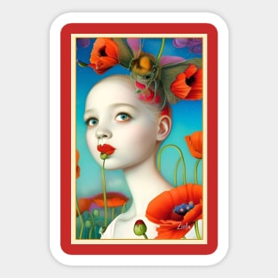 Pop Surrealism Painting of flowers California Poppy girl botanical floral poppies Sticker